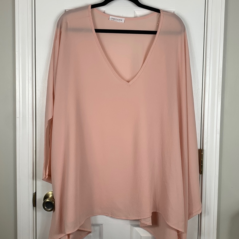 First Love blush colored flowy top size 3XL. 100% polyester.